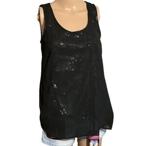 Forever 21 Womens Tank Top Sheer Over Silver Sequins Sleeveless Black Small